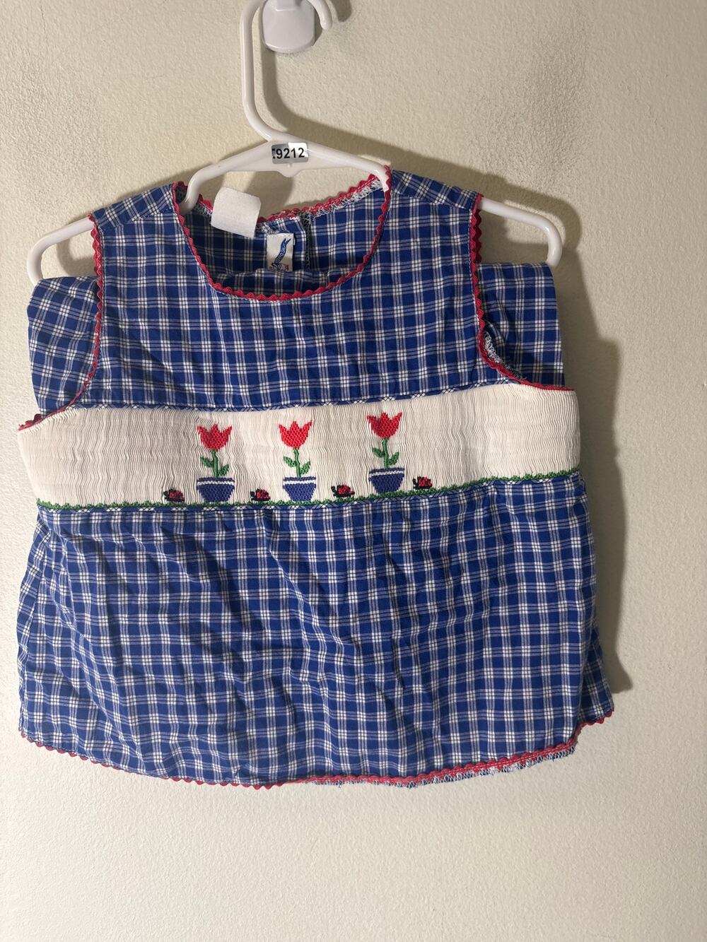 Girls Vintage Silly Goose Blue&WHite Plaid smocked flower top&short set Sz 3